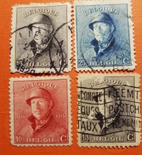 4TIMBRES BELGIQUE série roi casqué dont un neuf rouge 3oblitérés +CADEAU