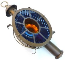 Jolie LAMPE Applique Ancienne en Laiton et Verre Vitraux Vitrail