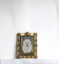 CADRE ANCIEN ART DECO PEINTURE HUILE SUR TOILE  "CHAT BLANC"