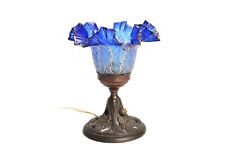 Italian Art Nouveau Blue 'Tulip Lamp' / Gilt & Frosted Lampshade / Rare Antique