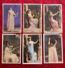 Old postcard Fantaisies 1904: Women with lyres and musical instruments Egypt early 20th century