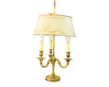 19th century French elegant antique Gilt Bronze Bouillotte 3 lamps Unique Shade