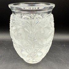 Lalique Bagatelle Vase Birds Leaves Frosted Crystal Signed 6.75" France Sparrows