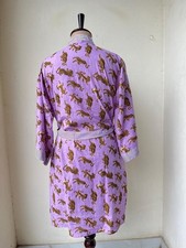 Indian Purple Tiger Cotton Robe Long Kimono Sleepwear Night Suit Kimono Robes US
