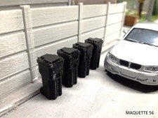 1/43 4 conteneurs noirs à déchets poubelles de rue à roues cours décor diorama
