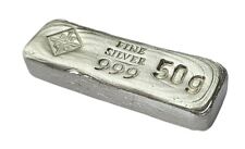 BeKo Precious Metals 50 Gram Silver Bar - Long Bar 999 Fine Silver Cast Bar