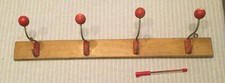 PORTE MANTEAU 4 PATERE BOULE ROUGE Bois  ANNEES 60  VINTAGE ART DECO Design