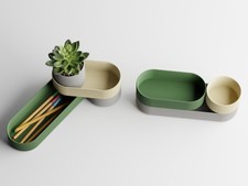 Modern Desk Organizer Stacked Cylindrical Storage Trays Green Beige