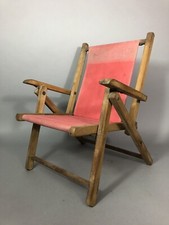 Antique CHILD FOLDING CHAIR ARMCHAIR canvas wooden structure vintage circa 1960
