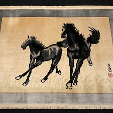 Tapis en Soie Chine 122 X 94 CM Soie Orient Tapis Cheval Motifs Noué à la Main