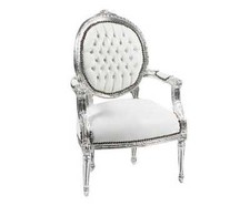 Fauteuil Feuille Argent Baroque Et Revêtement Blanc