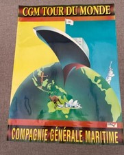 ancienne affiche originale  CGM TOUR DU MONDE compagnie general maritime