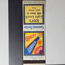 Eddy's Light Lunch 1288 Shearer St Vintage Canadian Matchbook