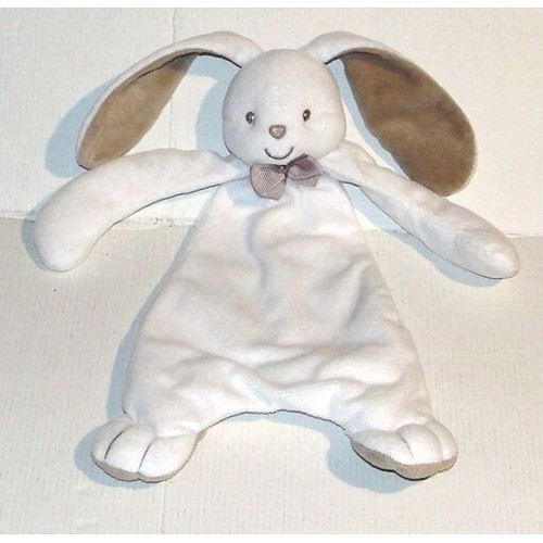 Doudou lapin blanc marron - blanc,