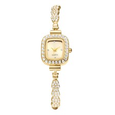 Women's Full Rhinestone Square Quartz Wrist Watch Adjustable Slim Strap Bracelet