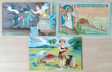 Old postcard x 3 * FANTASY angel, embossed swallow 1907 wheelbarrow anvil blacksmith