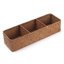 Panier Rangement Jonc de Mer Rectangulaires Malle en Osier avec Compartiment ...