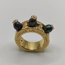 Christian Lacroix Ring Vintage 90s Gold Plated US Size 5.5 Fair Condition 