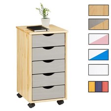 Caisson de bureau meuble de rangement sur roulettes avec 5 tiroirs en pin massif
