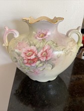 JP LIMOGES FRANCE HAND PAINTED FLORAL  DOUBLE HANDLED PILLOW VASE 544 7 1/2”
