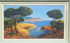 J . ROUGIER. Mediterranean Landscape.  D'isorel Signed Oil Painting on Panel 