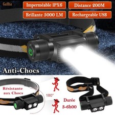 Lampe Frontale Légère Puissante 5000LM Super Lumineuse Rechargeable Anti Chocs