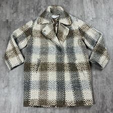 $795 GERARD DAREL WOMENS TWEED DOUBLE BREASTED PLAID CHEVRON BEIGE SZ FR 38 US 6
