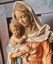 Gorgeous Wooden Virgin and Child Wooden Statue 