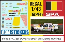 88 83 DECAL 1/43 24H SPA 1988 83 BMW 525I UPPER SEEPEN WHITE WALL ROPPES