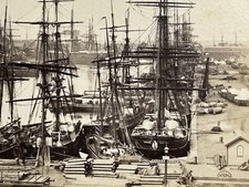 BELGIUM Antwerp Port Les Bassins Neufs c1865 Photo Stereo Vintage Albumin