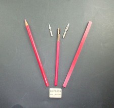 LOT PC2 SCHOOL OLD SCHOOLBOY PEN HOLDER ERASER RED PENCIL OLD RULE