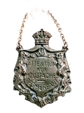 Metal decanter label "Beware of whiskers - weedkiller"