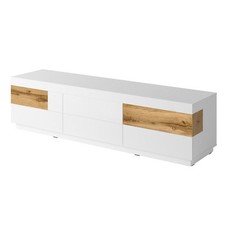 Meuble TV Bas Silke 206x50x53cm Chêne Wotan Blanc Brillant