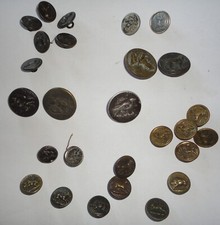 27 buttons old hunting veneer dog wolf boar horses deer bird hare