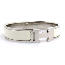 Auth HERMES Clic Clac H Bangle Bracelet Silver/Off White Metal/Enamel - e59308j