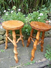 Paire de Tabourets Brutalistes Design 1960 pieds Racine très bon état  52cm haut