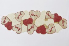 Love Heart Beaded Table Runner | Handmade Valentine's Decor | Red & Gold Beads