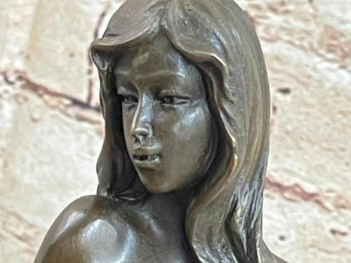 Sculpture bronze nue assise - sculpture, en