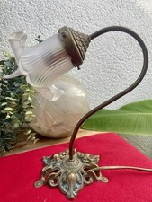 Antique Art Nouveau Tulip Glass Frosted Foot Metal Gooseneck Lamp