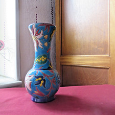 Longwy enamel vase flower decor N 652 L height 18 cm