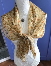 1.2.3. UN DEUX TROIS - ECHARPE VINTAGE FLEURIE 100% SOIE - 34 x 135 cm environ