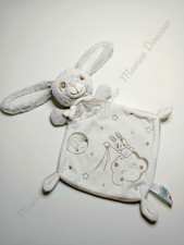 Doudou Plat Lapin Blanc Beige Chiné Nuage Lune Etoile Echarpe Nicotoy Simba Toys