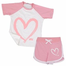 Ensemble Court Fille Bébé Rose Manches Raglan T-Shirt 2 Pièces Tenue D'Été