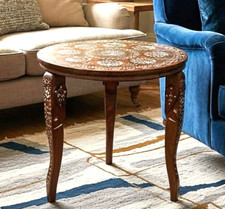 Table basse en Teck & marqueterie à décor d'oiseaux & d'éléphants - Années 80'