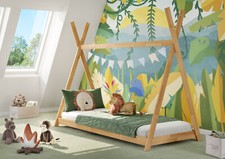 Lit en bois en forme de tipi, lit d'enfant 90x200 en hêtre massif