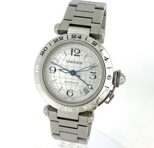 Cartier Pasha C 2377 GMT Stainless Steel Automatic 35mm Date Watch