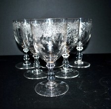 SAINT-LOUIS Lot 6 verres à vin - Décor rocaille fleurs gravé à l'acide 1920 H13