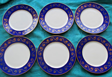 6 Limoges Porcelain Dessert Plates Jammet Seignolles Recital Blue Oven