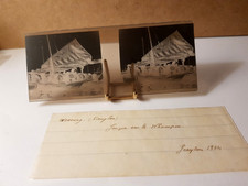 PLAQUE VERRE STEREO PHOTOGRAPHIE ORIGINALE 1904 JONQUE SUR LE WHAMPOO WOOSUNG
