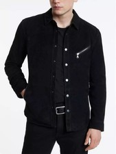 Veste en cuir daim noir pour